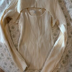 Women's Ribbed Long Sleeve Tee - Cream, Size S